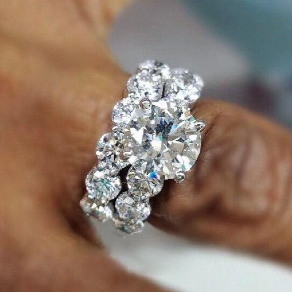 NEW 2PC/Set 925 Silver Round Diamond Ring 8 - Picture 1 of 6